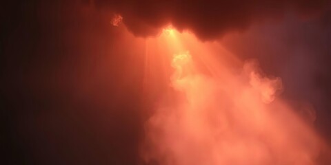 Ethereal light beams pierce smoky darkness, creating a celestial, abstract glow,  glow,  soft