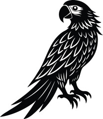 Stylized Black and White Parrot Illustration on white background