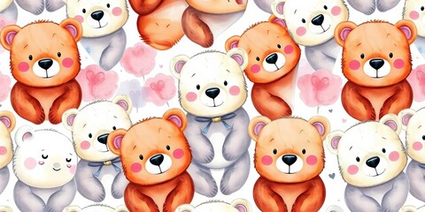 Charming watercolor bear seamless pattern, perfect for kids' products,  clipart,  stock