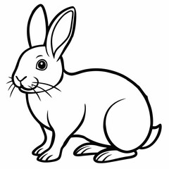 Obraz premium Simple outline drawing of a cute bunny rabbit sitting down isolated on white background