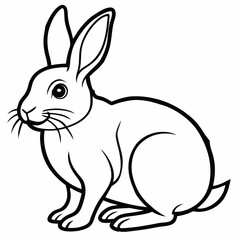 Obraz premium Simple outline drawing of a cute rabbit sitting on a white background isolated on white background