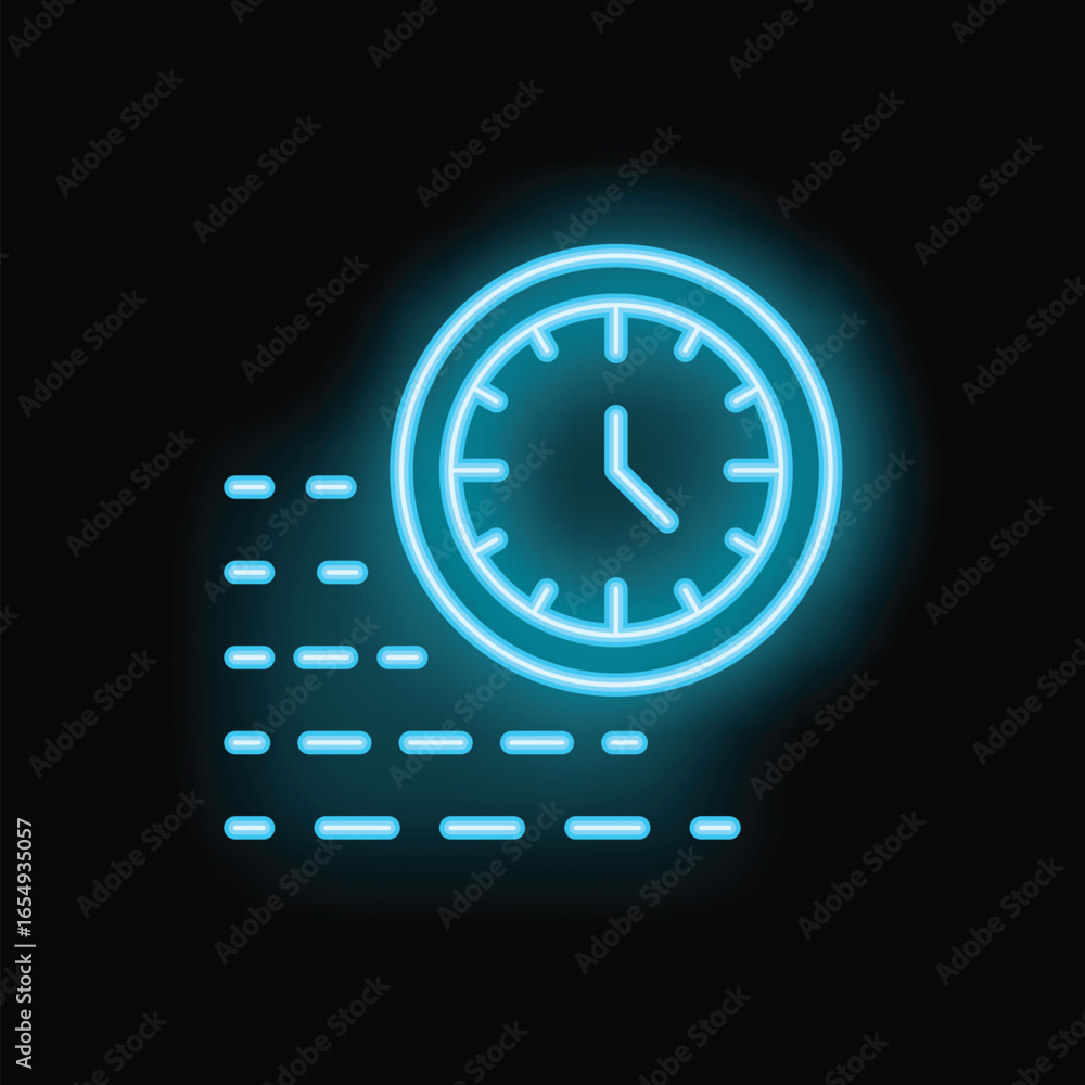 Poster glowing neon clock is showing that time is passing by