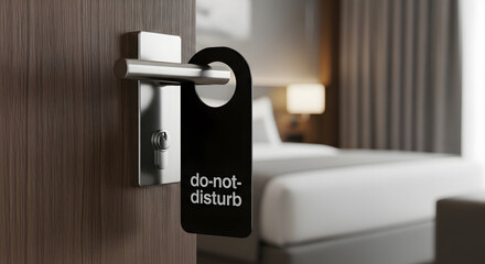 Hotel Do Not Disturb Sign on Door Handle Modern Room Interior Design