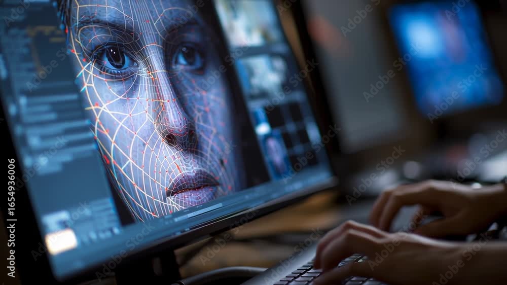 Poster creative professional engaged in 3d modeling and digital design. focus on intricate details of facia