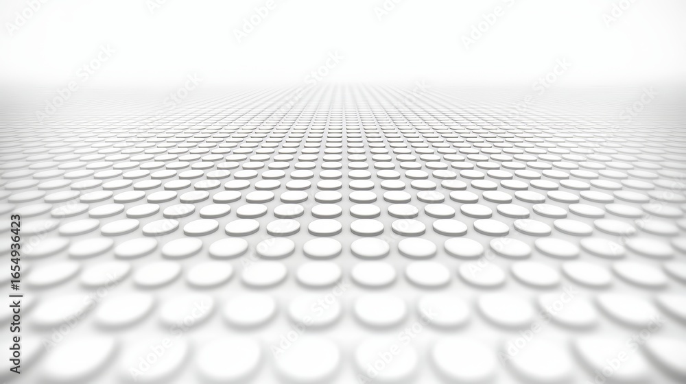 Poster white background with a lot of small white circles. the circles are arranged in a pattern that creat