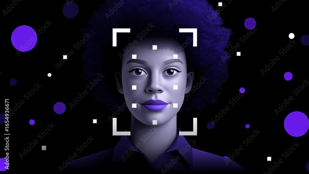 Aufkleber abstract face with digital elements highlighting facial recognition technology. dark background enha