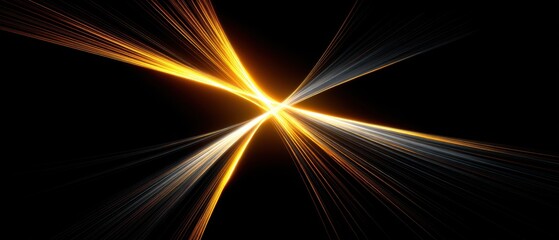 Golden Light Streaks Converge on Black Background Abstract Energy and Motion Concept Graphic Design Element
