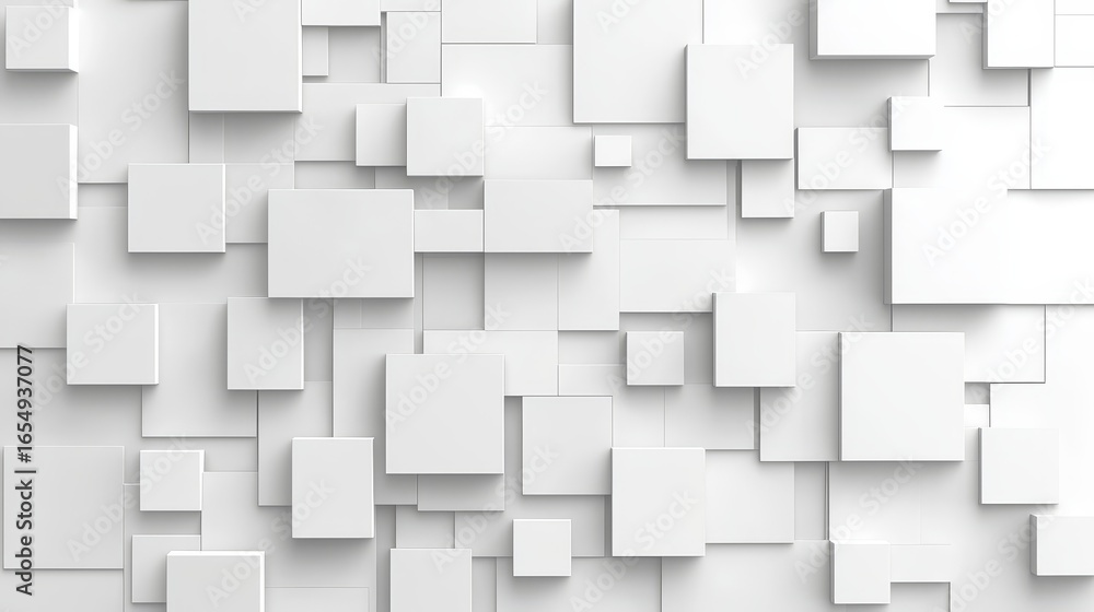 Poster white background with many white squares. the squares are arranged in a way that creates a sense of 