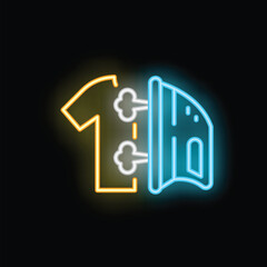 Neon sign representing an iron steaming a t shirt, perfect for laundry and clothing care concepts