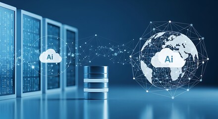 Global AI Network - Server Farm Data Cloud Connection.
