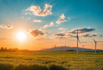 Obraz premium wind turbine at sunset