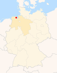 Locatormap of the city Wilhelmshaven (Niedersachsen) in Germany.
