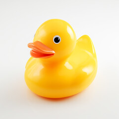 Yellow rubber duck isolated on white background, a classic bath toy for children and babies to play with
