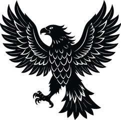 Majestic Black Eagle Wings Spread Wide Heraldry Style on white background