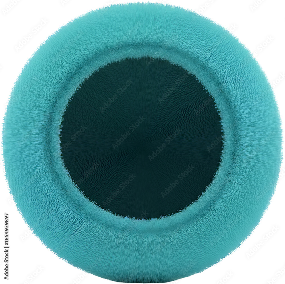Poster captivating close-up of a fluffy cyan circular object on black backdrop