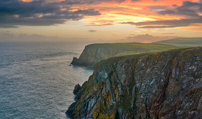sunset on the Mull of Galloway, the southern most point of Scotland, UK
