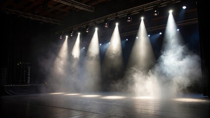 Stage lights illuminating smoke filled atmosphere