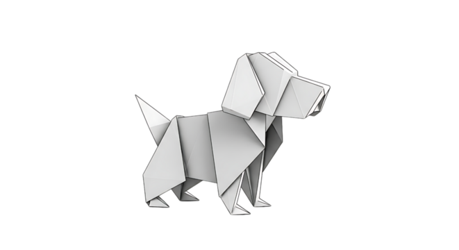 Origami paper dog art sculpture isolated on transparent background