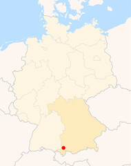 Locatormap of the city Kempten (Allgaeu) (Bayern) in Germany.