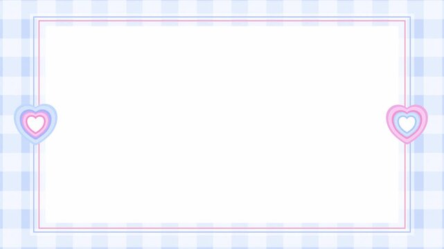 Cute Pastel Blue Plaid Wallpaper With Cute Colorful Blue And Pink Heart Decoration Video Motion Background