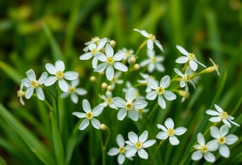Delicate white spring flowers on a vibrant green background, perfect for Easter, green, background