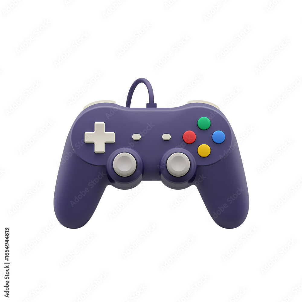 Aufkleber retro style purple video game controller casting soft shadow on isolated transparent stage