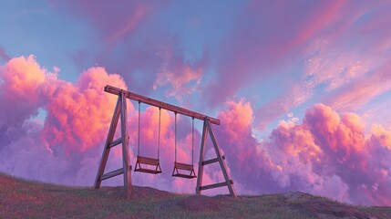 Fototapeta premium Low Poly Dreamy Swingset Playground With Vibrant Colors