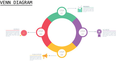 Modern Circle chart infographic template with 4 options for presentations. Infographic 4 diagram chart template