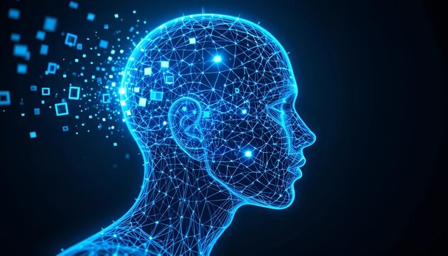 AI Human Head with Data Stream | Artificial Intelligence and Technology