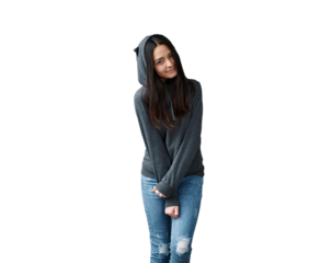 Woman in Casual Hoodie and Jeans
