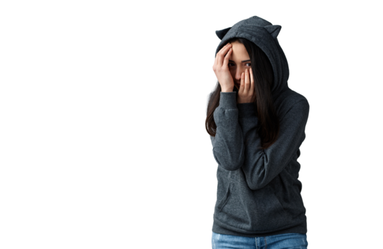 Woman in Hoodie with Playful Cat Ears