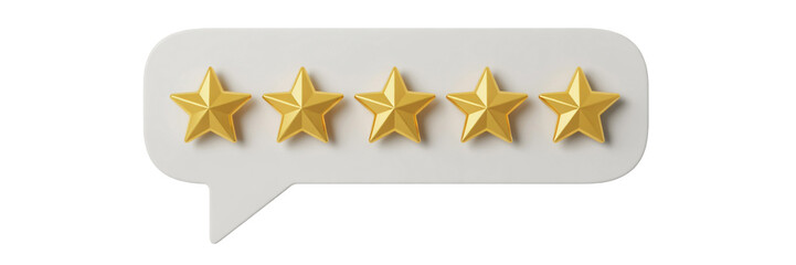 Obraz premium Five golden stars inside a speech bubble isolated on transparent background