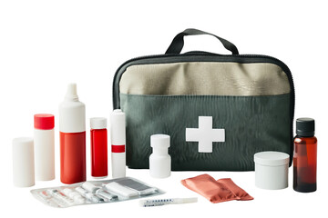 Fully stocked first aid kit isolated on transparent background