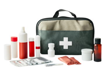Fully stocked first aid kit isolated on transparent background