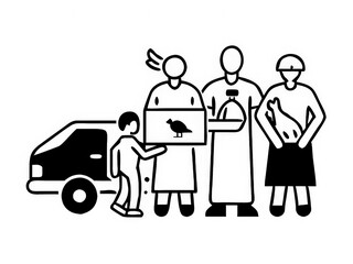 a group of people standing around a car