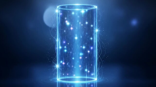Glowing Futuristic Cylinder with Energy Particles and Light Effects