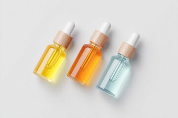 Naklejka premium Elegant arrangement of three glass dropper bottles showcasing vi