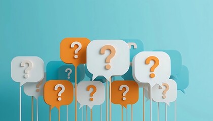 3D Rendered Question Mark Bubbles on a Blue Background | FAQ Concept