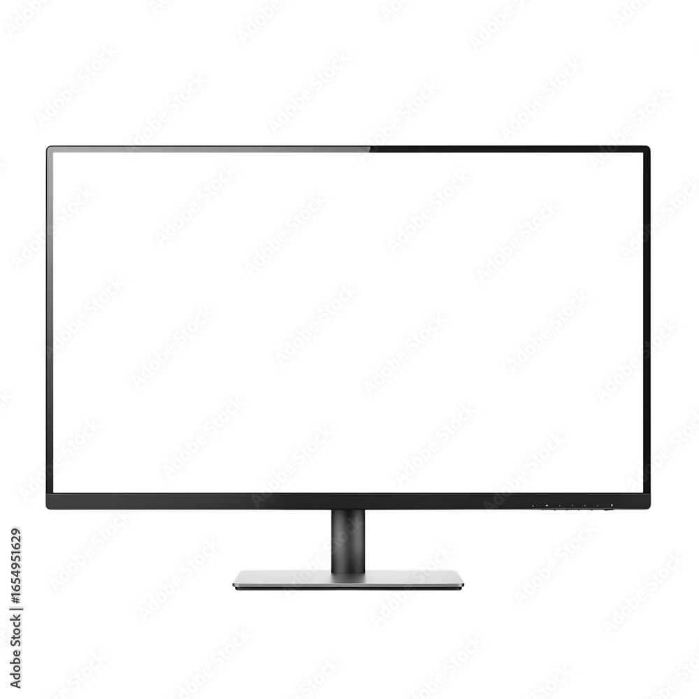 Poster modern flat screen television display set with sleek bezel and stand on a solid surface transparent 