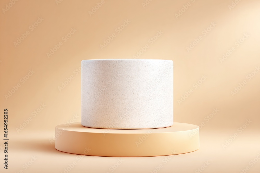Poster minimalist display featuring cylindrical object on softly lit ci
