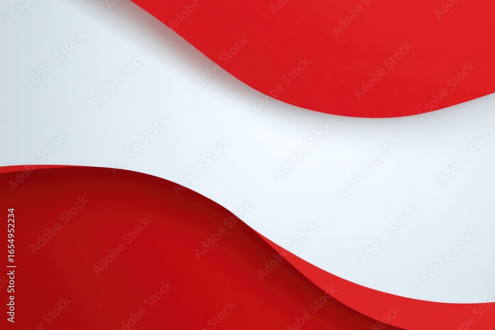 Poster curved layers of red and white create dynamic, flowing design wi