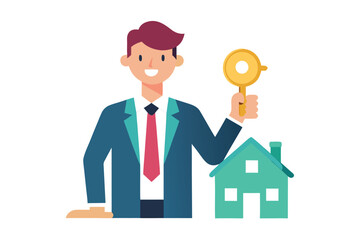 Real Estate Agent Offering a Home A Professional Illustration of Home Ownership and Property Sales with a Modern Black and White Aesthetic