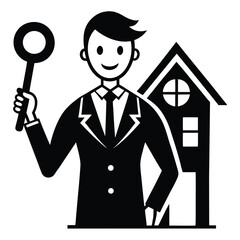 Real Estate Agent Offering a Home A Professional Illustration of Home Ownership and Property Sales with a Modern Black and White Aesthetic