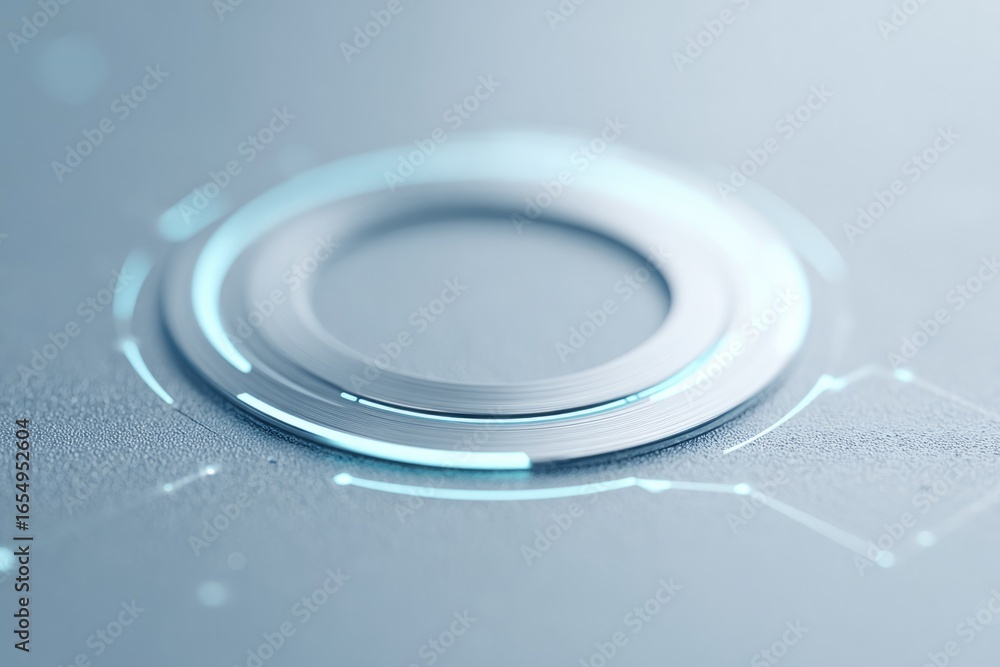 Poster sleek circular shape embedded in futuristic interface with glowi
