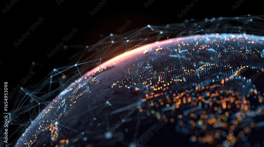 Poster global connectivity: a visually stunning portrayal of interconnectedness, showcasing planet earth en