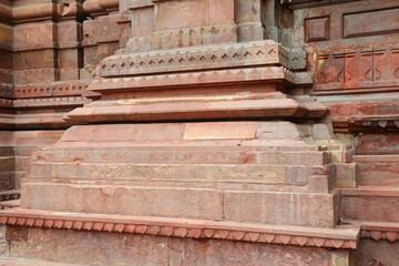 ancient Indian temple arches fragment,The sacred building carved from stone, Ancient rock curved temples of Hindu Gods at vrindavan
