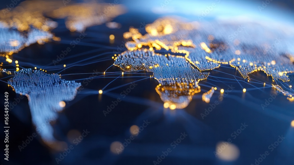 Aufkleber global network: a digitally rendered image that embodies the interconnectedness of the world, highli