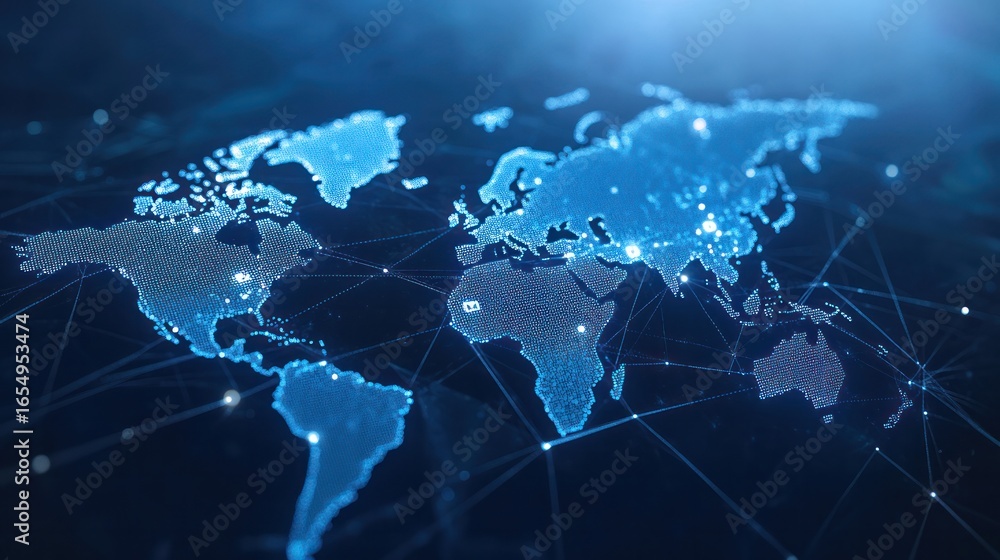 Poster global digital network: a mesmerizing digital rendering of earth's continents, intricately woven wit
