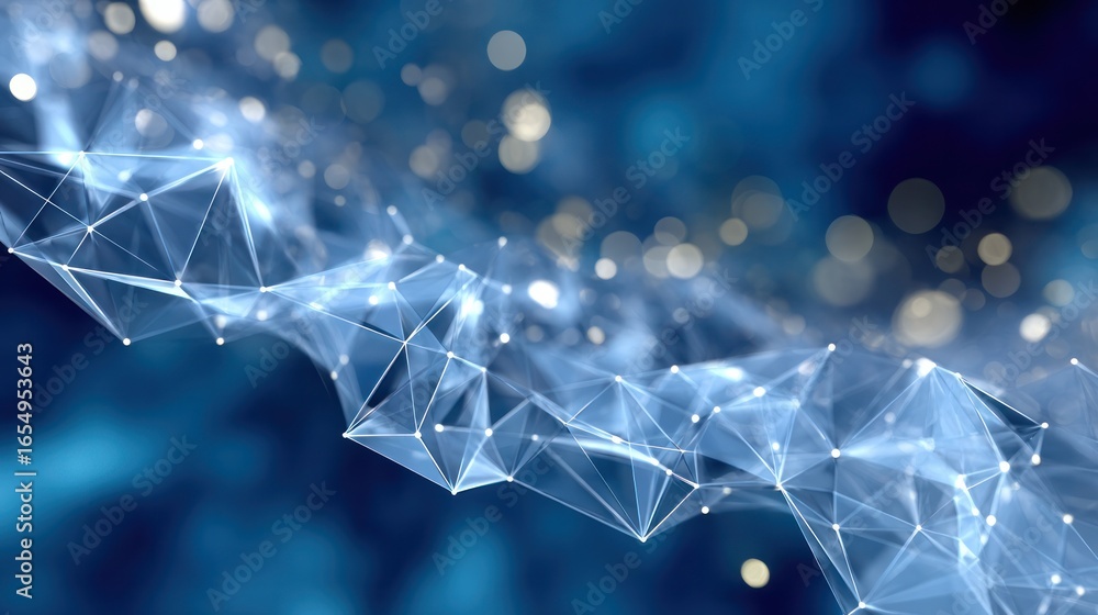 Poster network of innovation: abstract visualization of an interconnected network of glowing points, sugges