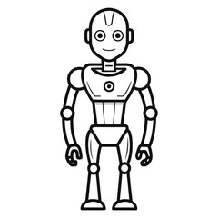 Bold Robot Cartoon Illustration Simple and Clean Design Featuring a Classic Robot with a Rectangular Body and Round Joints